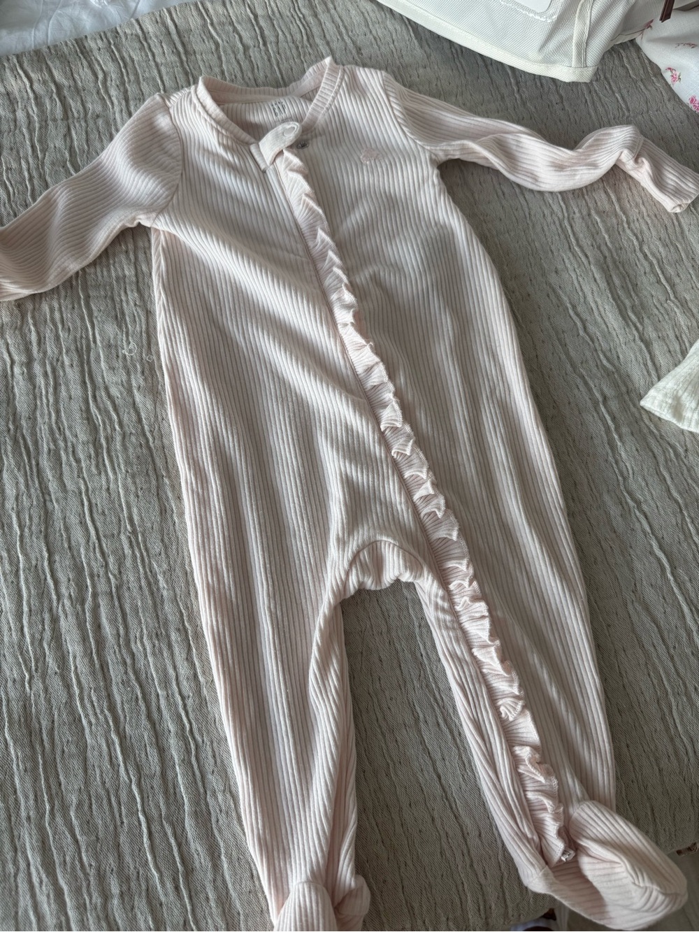 GAP Pale Pink Ribbed Ruffle-Trim Footed One-Piece